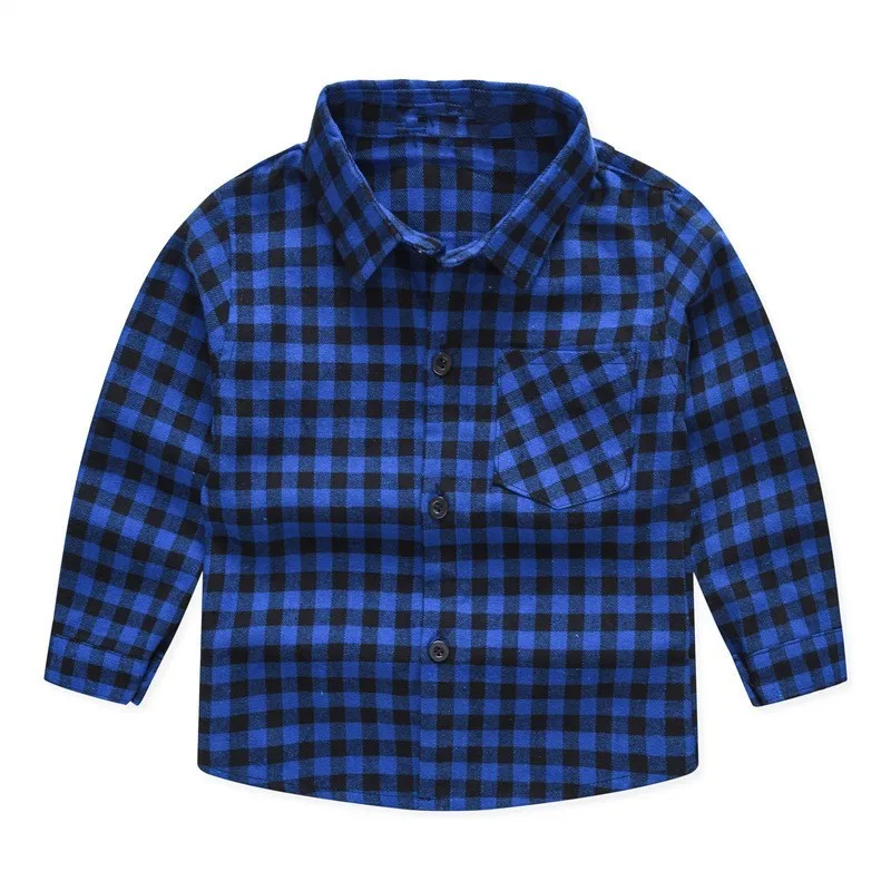 Blue Small Plaid Детские рубашки; модные классические повседневные рубашки в клетку; школьная рубашка; блузки для мальчиков и девочек; осенняя одежда; рубашка - Цвет: Blue Small Plaid