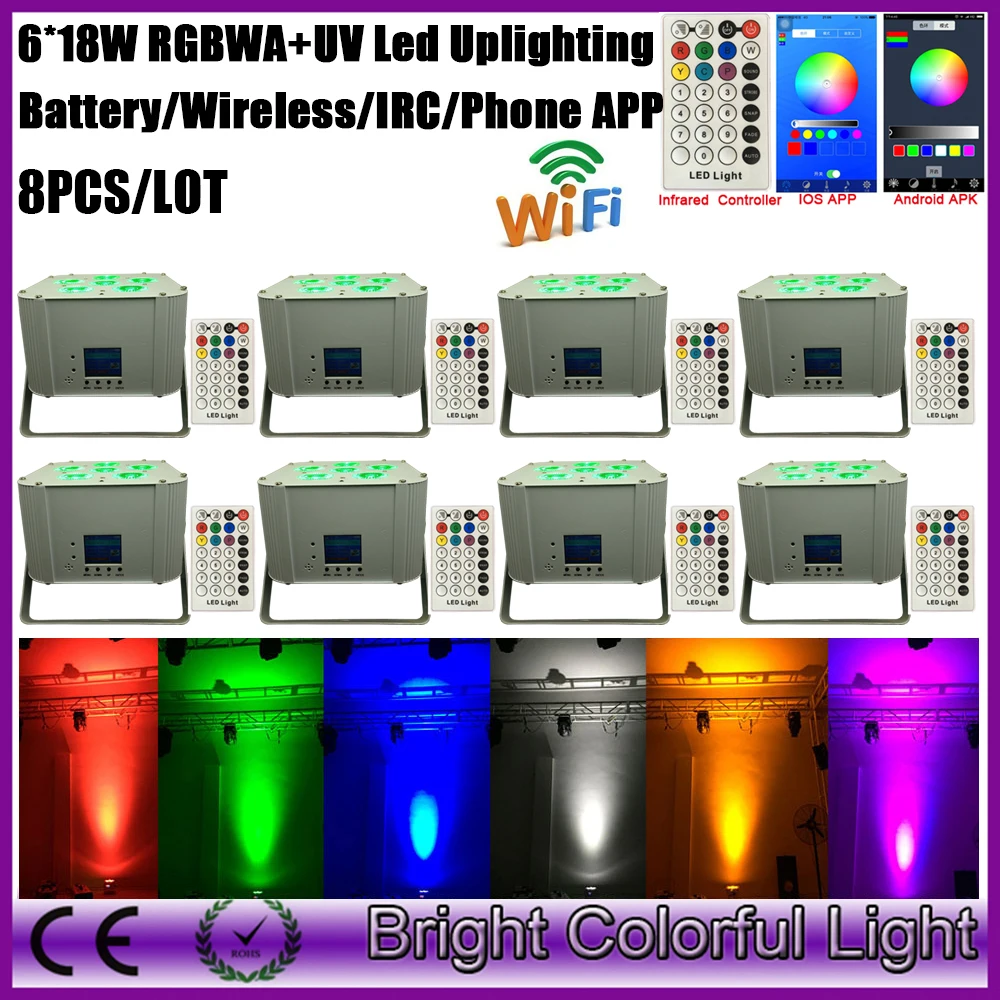 WIFI Smart par light 6*18 Вт RGBWA УФ Беспроводная батарея Led upLight Wifi LED Bar Uplight iOS и Andorid телефон