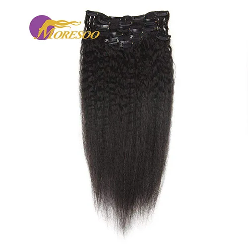 Kinky Straight Moresoo человеческие волосы для наращивания на заколках, настоящие волосы remy для наращивания человеческих волос на зажимах, натуральный черный цвет, 7 штук, 100 грамм - Цвет: Kinky Straight