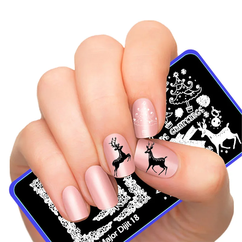 

Wholesale 100pcs New Excellent Holloween / Xmas Nail Art Plate Image Plate Stainless Steel Christmas Nail Template Image Stencil