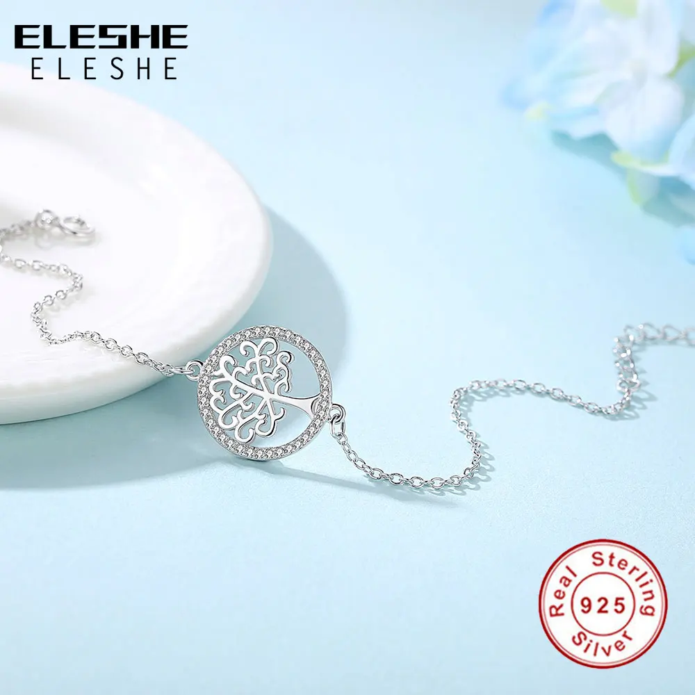 Женский браслет цепочка из серебра 925 пробы с кристаллами|tree of life bracelet|sterling silver925