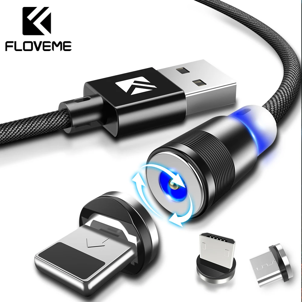 FLOVEME Micro USB кабель 1 м светодиодный магнитный usb type-C кабель для мобильного телефона световые кабели для iPhone samsung S9 Xiaomi зарядное устройство
