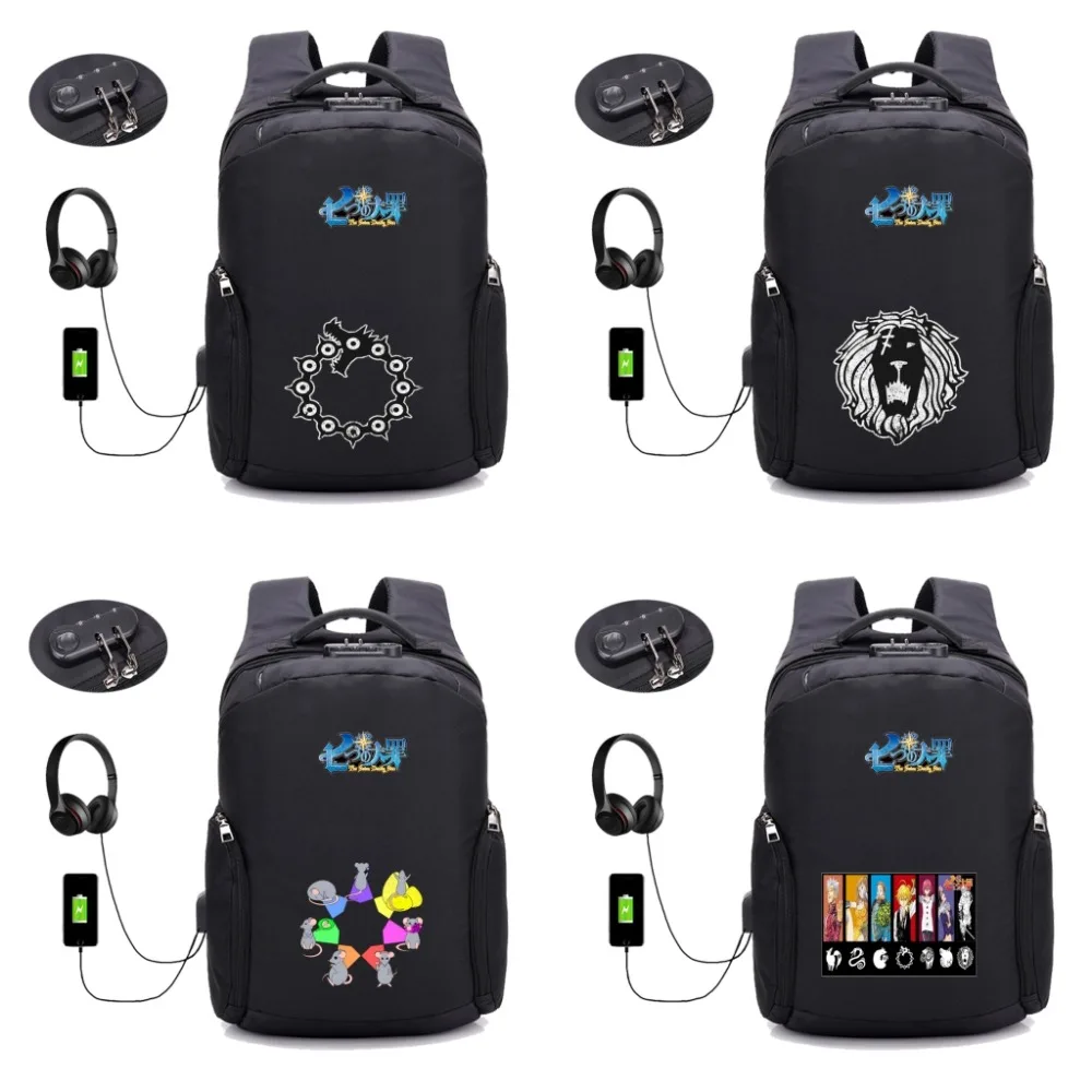 

Anime The Seven Deadly Backpacks USB Charging Anti-theft Backpack Teenagers Laptop bag men women laptop bag School Rucksack