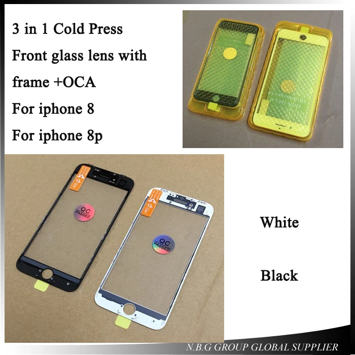 20 шт. холодный пресс для iPhone 8 8p внешнее стекло со средней рамкой и OCA