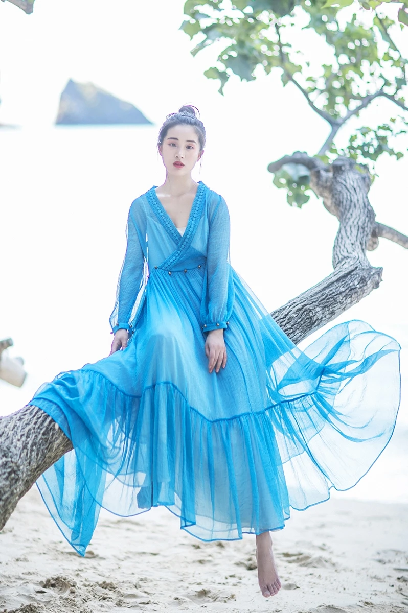 

IRINAW608 new arrival summer 2018 original design with headscarf vintage large bottom see through long chiffon dress women