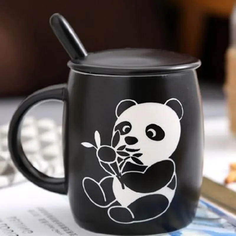 420 мл панда кружки с крышкой ложки Kawaii мультфильм керамическая чашка бутылки для
