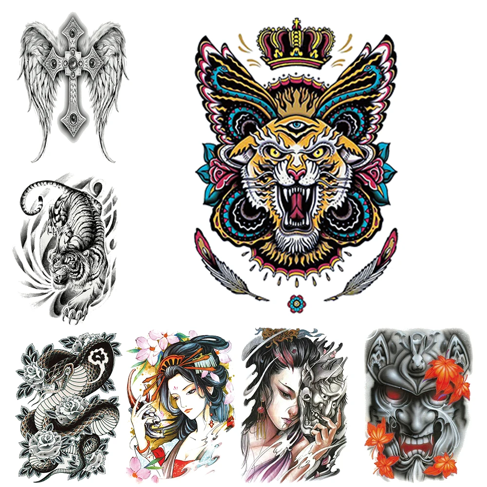 Hot Sale Full Chest Tattoo Sticker Geisha Dragon Tiger Tattoos Waterproof Body Art Temporary Tattoo for Adults Tattoo