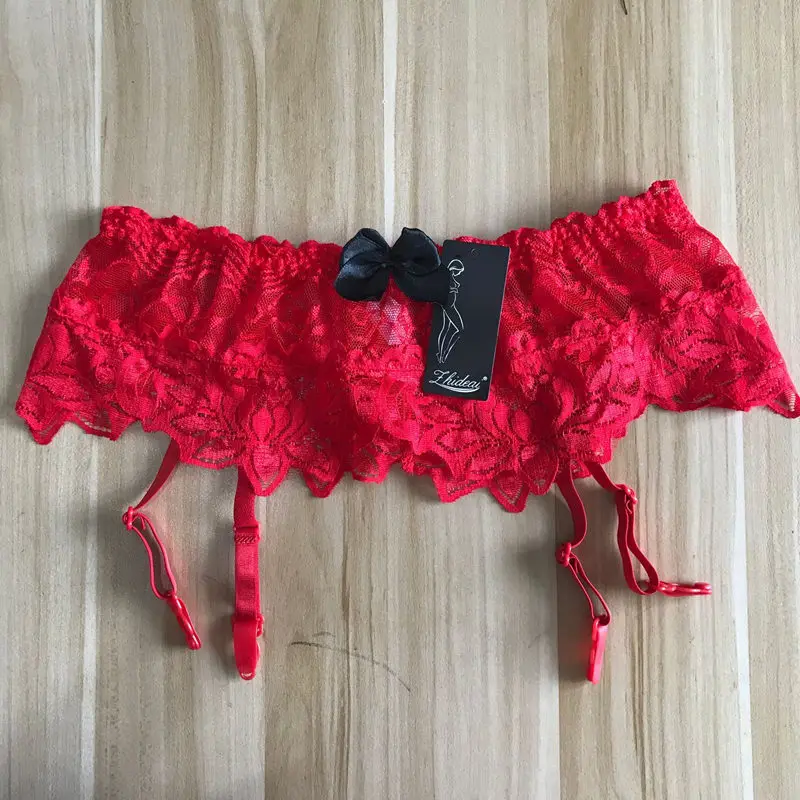 Red Garter Сексуальное женское нижнее белье, Чулки с кружевным верхом, высокие чулки и подвязки, сексуальные колготки с открытой промежностью, женский набор чулок - Цвет: Red Garter
