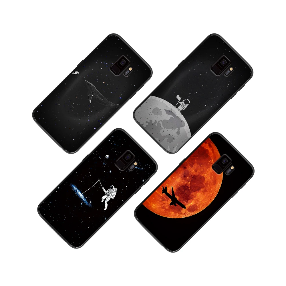 Космос Луна милые кошки черный для samsung Galaxy A5 A6 A7 A8 A9 2018 2019 плюс M10 M20 M30 мягкий чехол
