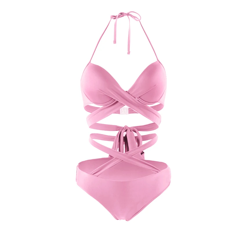 

vertvie Sexy High Waist Women Bikini Set 2019 Cross Bandage Halter Swimsuit Push Up Swimwear Maillot De Bain Brazilian Bikini