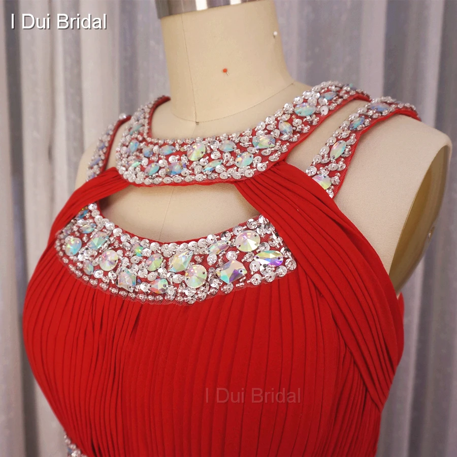 

Split Skirt Sexy Prom Dress Hot Sell Factory Custom Make Shinny Crystal Beaded A line Chiffon Real Photo