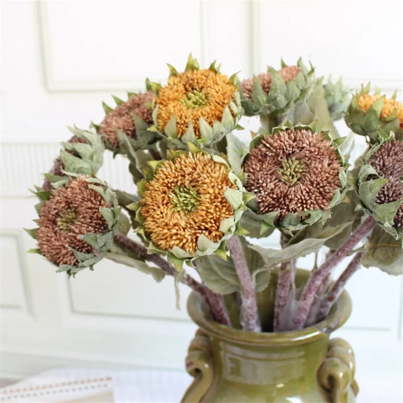 fleurs artificielles искусственные цветы для декора Скандинавском стиле Европейский высокого класса Искусственные цветы 3 листья маленький Подсолнух солнце мелкие детали экспорт качество 3 цвета украшения