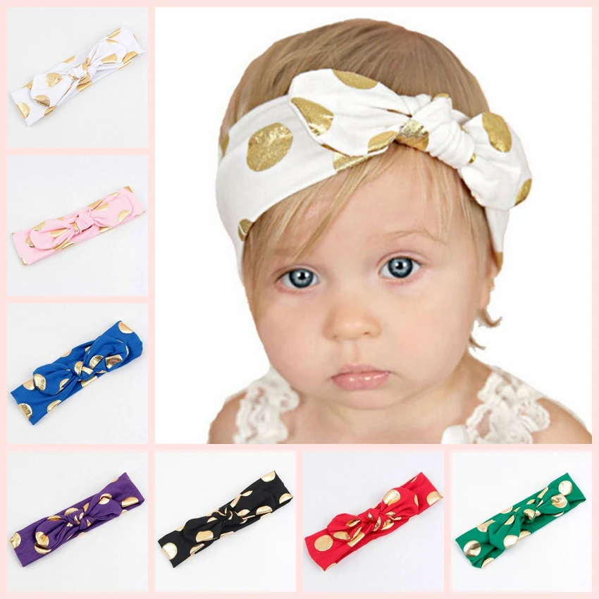 

Vintage Baby Golden Dot Printing Knot Elasticity Headband Girls Rabbit Ear Headwear Hairband Kids Hair Accessories