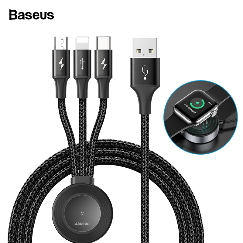 Baseus для iWatch Зарядное устройство USB кабель для iPhone Xs Max 4 в 1 быстрая зарядка usb type C кабель Micro USB кабель для мобильного телефона