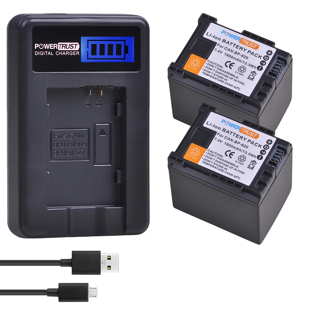 

2Pcs BP-820 BP820 Camera Battery and LCD USB Charger for Canon VIXIA GX10, HFG20, HF G21, HFG30, HFG40, HFM30, HFM31, HFM32,