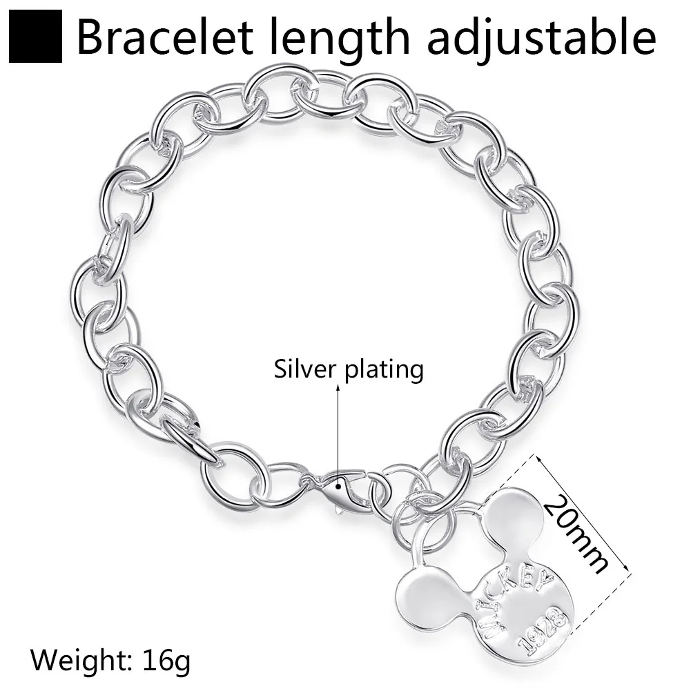 Горячая Мода девушка женщины браслет милый Микки большая цепь посеребренные