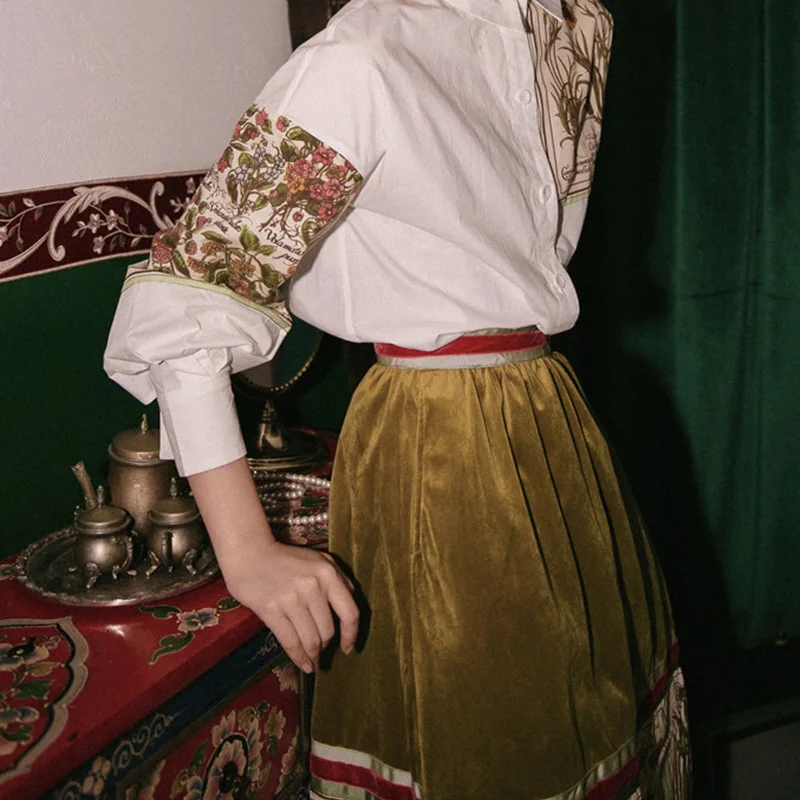 Женская бархатная юбка миди Cheerart зеленая длинная юбка-трапеция с завышенной