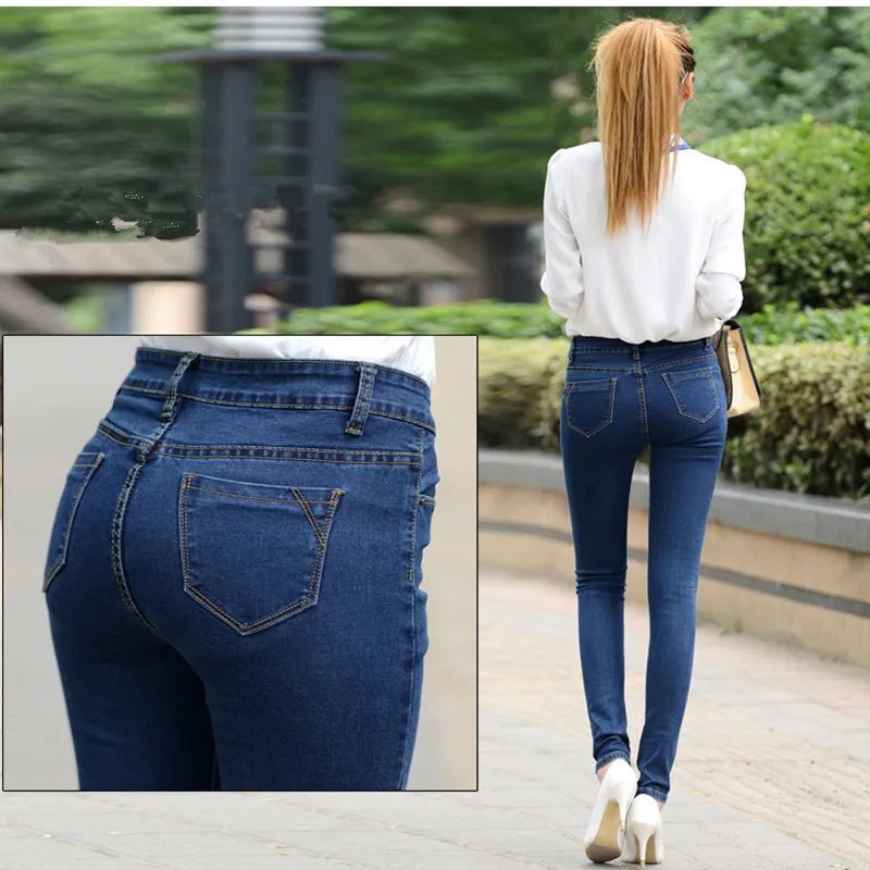 Женские узкие джинсы с завышенной талией повседневные синие джинсы-карандаш и