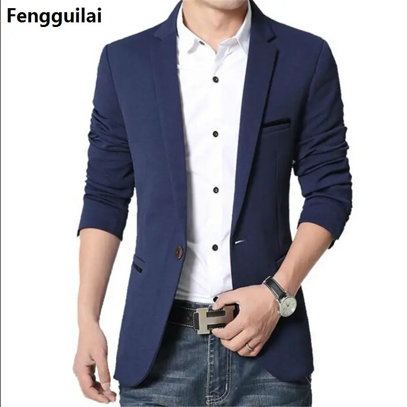 navy blue Модный Мужской Блейзер, повседневные Костюмы, приталенный костюм, пиджак, мужской костюм, мужской пиджак - Цвет: navy blue