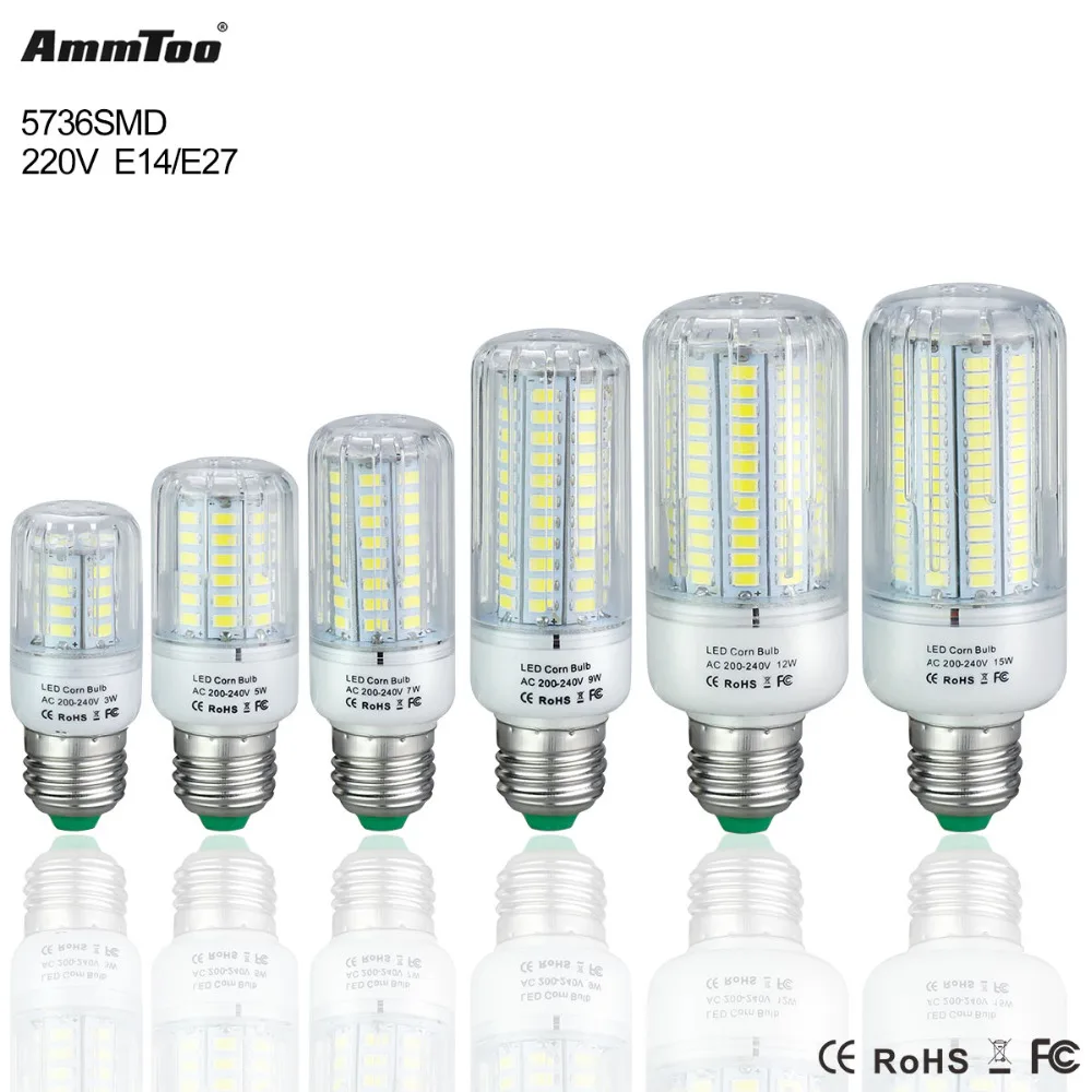 Обновленный 5736 SMD светодиодный светильник E27 E14 3 Вт 5 Вт 7 Вт 9 Вт 12 Вт 15 Вт светодиодные лампы 220 в 230 В лампада светодиодный светильник в форме свечи для украшения дома