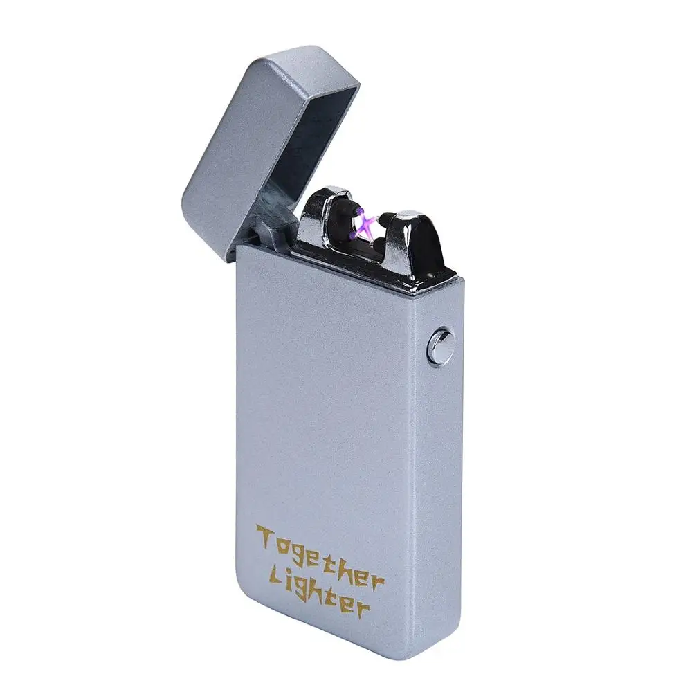 Вместе электрическая дуговая Зажигалка перезаряжаемая USB Зажигалка для сигарет; защита от ветра 6 цветов Орел Скорпион двойные дуговые гаджеты безопасная катушка - Цвет: Silver