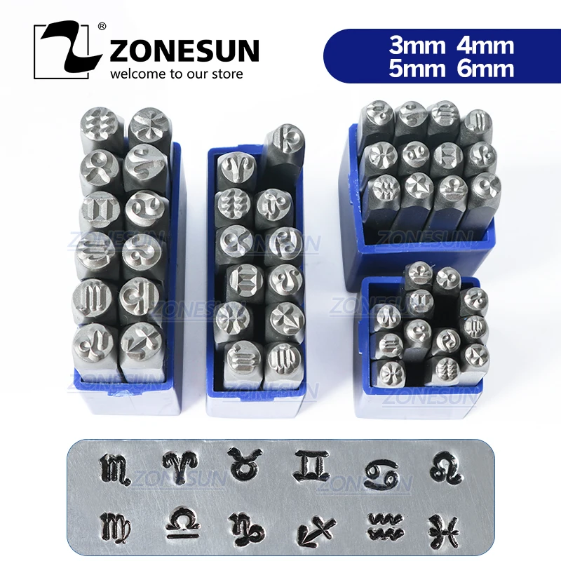ZONESUN штамп для кожи 12 шт. ювелирные металлические штампы символы инструменты