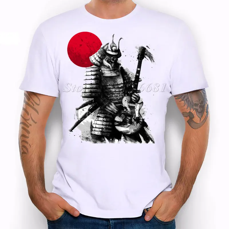 Битник Самурай Играть на Гитаре Футболку Для Мужчин Boy Новинка мужская С Коротким