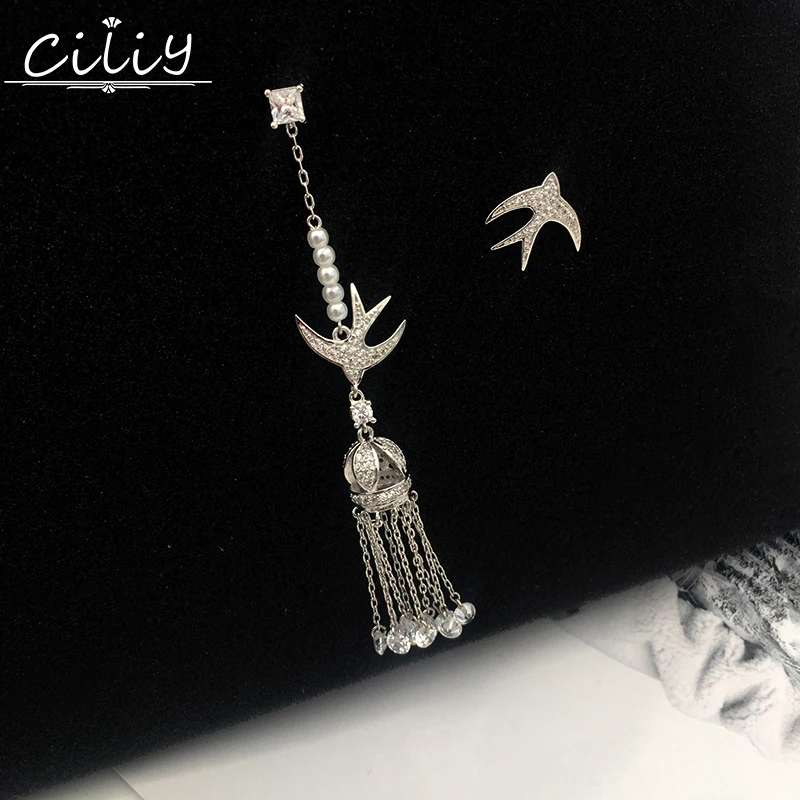 Ciliy 2018 Модные Роскошные Длинные асимметричные серьги подвески с фианитом AAA для