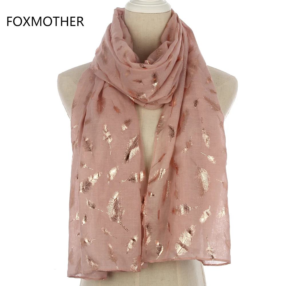 Новинка 2019 Модный женский хиджаб FOXMOTHER шарф с золотыми перьями из фольги шаль для