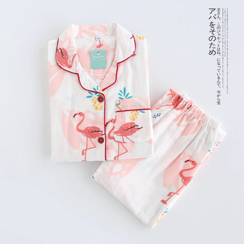 Flamingo Пижамный комплект, осенняя Пижама для женщин, хлопковые брюки с длинными рукавами, повседневный женский костюм, мягкая домашняя ночная рубашка, комплект для женщин - Цвет: Flamingo
