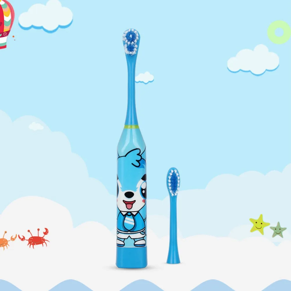 Electric Toothbrush Cartoon Pattern Ultrasonic Waterproof Tooth Brush Double-sided Teeth For Kids with 2pcs Head | Красота и здоровье