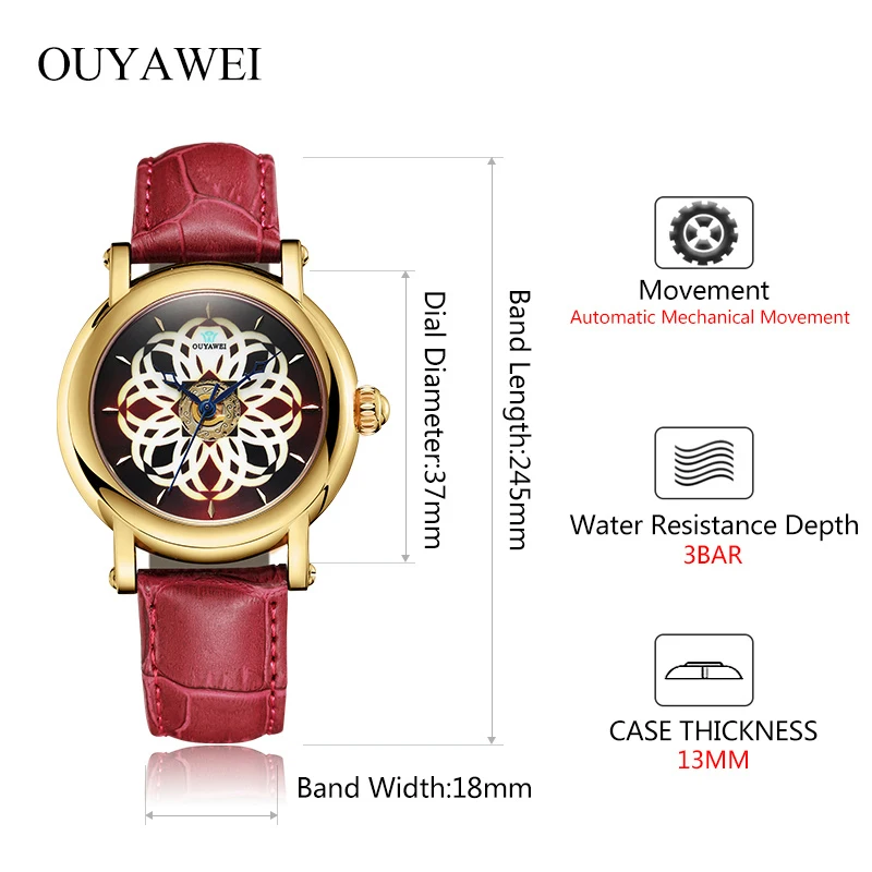 OUYAWEI женские модные часы Montre femme полые скелетоны автоматические механические