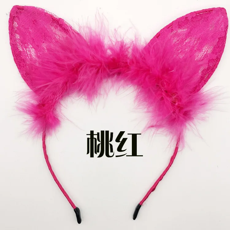 Peach Pink Корейский модный кружевной ободок с кроличьими ушками, головной убор с кошачьими ушками для косплея, женские аксессуары для волос, кроличий чародей - Цвет: Peach Pink