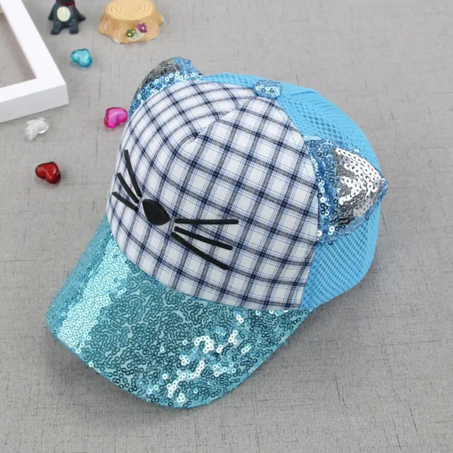 1PC Summer Bling Embroidered Cat Baby Hat Cap Kid Cool Baseball Sun Mesh Hats Head Circumference 52-54CM | Детская одежда и обувь