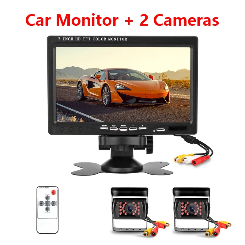 with TWO cameras Jansite " автомобильный монитор HD ips дисплей может использоваться для компьютера HDMI монитор обратная помощь камера Пакинг система 18IR светодиодный камера - Цвет: with TWO cameras