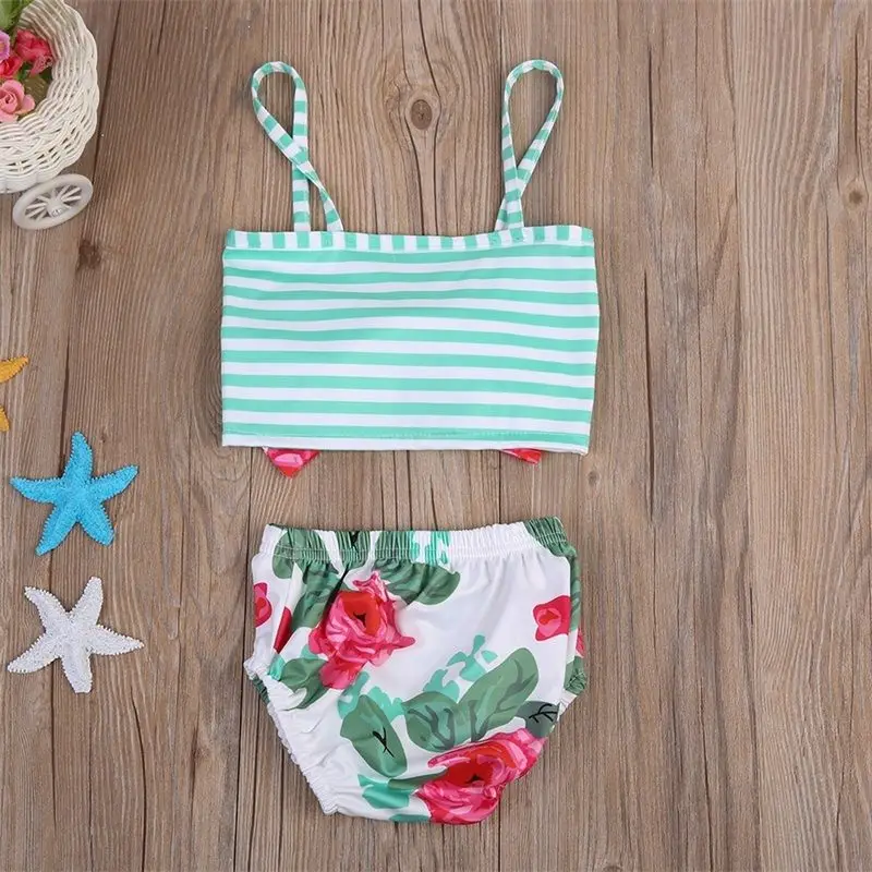 Детские Танкини с цветочным рисунком для маленьких девочек купальный костюм