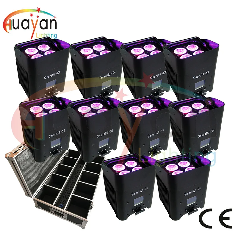 10 шт./упак. с футляром для полета SMART DJ S4 4x12 Вт RGBWA + UV 6 в 1 беспроводная светодиодная