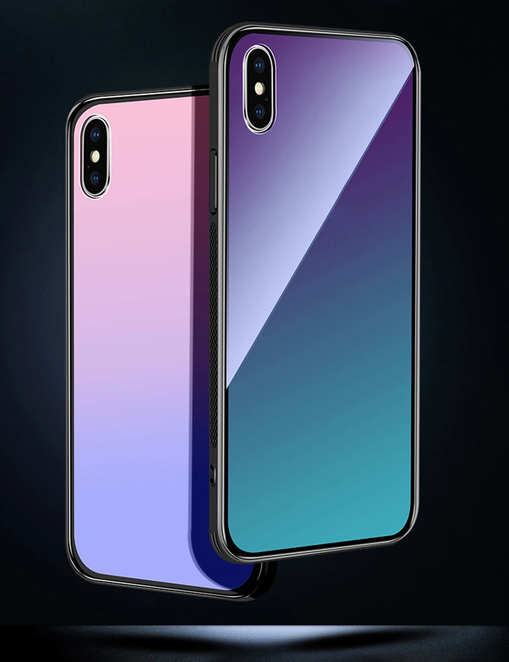 Закаленное стекло чехол для iPhone 7 8 X XS XR 6 6 S плюс градиент Цвет Blue Ray Аврора кожи задняя крышка для iPhone XS Max XR чехол