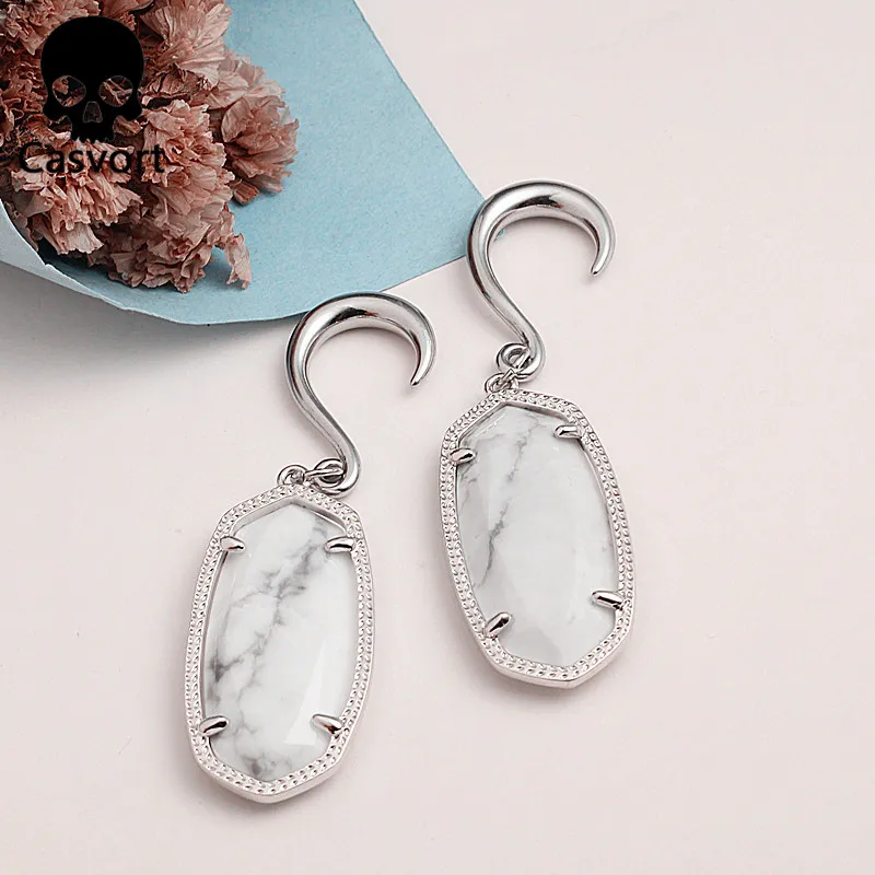 Casvort трендовые пирсинг туннели для пирсинга Elle White Howlite полудрагоценная каменная висячая серьга защелкивающиеся серьги бижутерия для пирсинга