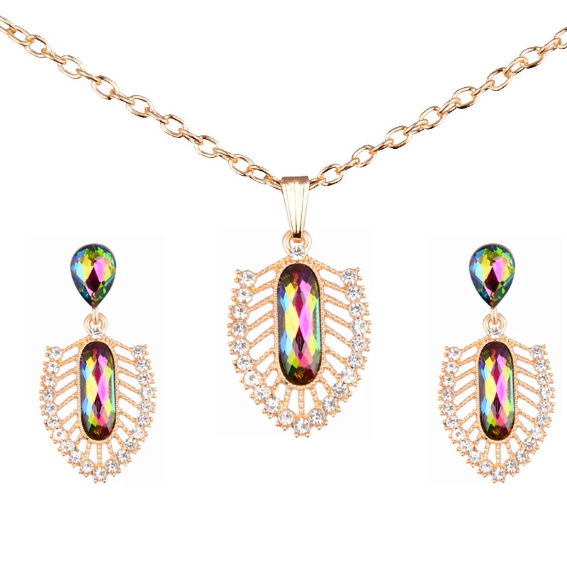 Модный многоцветный стеклянный кулон ожерелье Висячие серьги Ювелирные наборы
