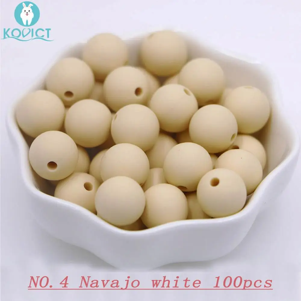 NO.4 Navajo white Kovict 100/200/500/1000 шт. Силиконовые Круглые бусины 12 мм, Фурнитура для бижутерии, соски с цепочкой, подарок для новорожденных Круглый Силиконовый Прорезыватель для зубов из бусин для Цепочки и ожерелья - Цвет: NO.4 Navajo white