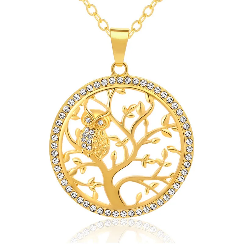 Fashion Jewelry Hollow Tree of Life CZ Round Owl Pendant Necklace For Women Good Gift | Украшения и аксессуары