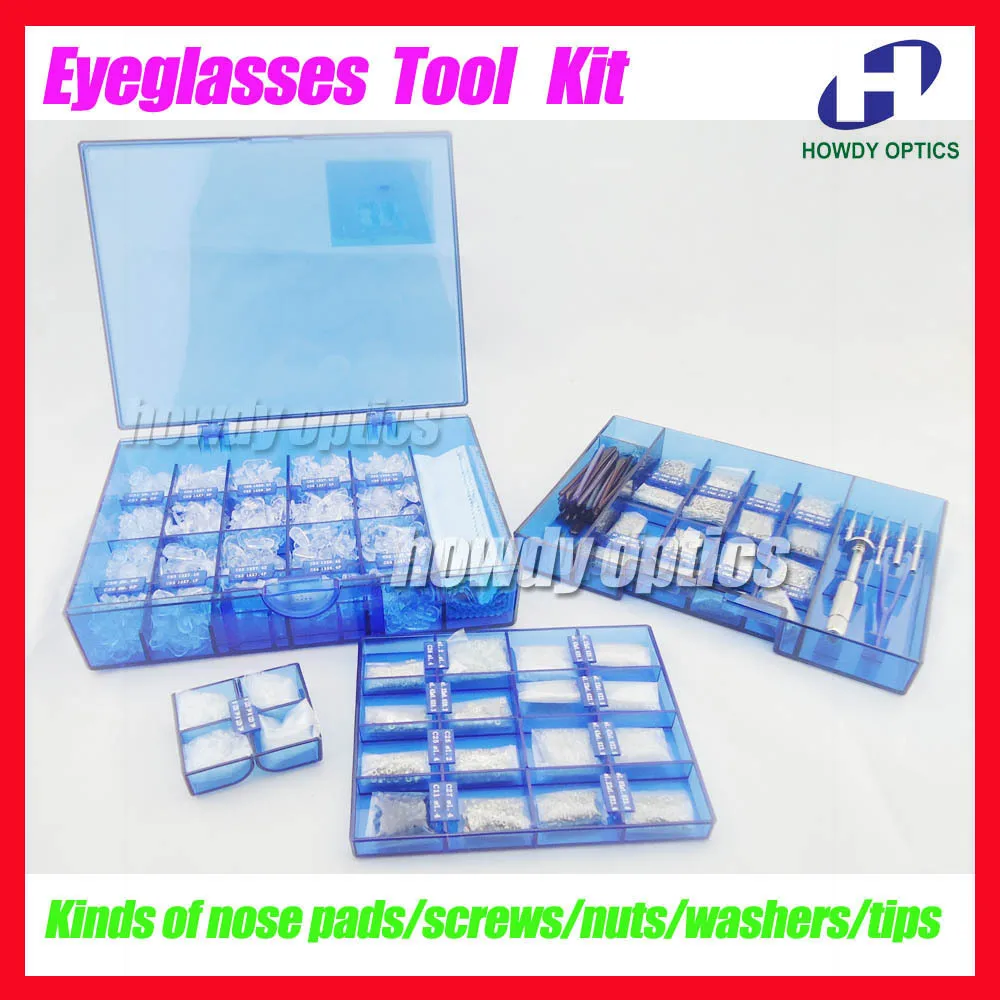 Optical Frames Eyewear Glasses Eyeglasses Screws Nose pads Nuts Washers Tips Repair Tool Kit