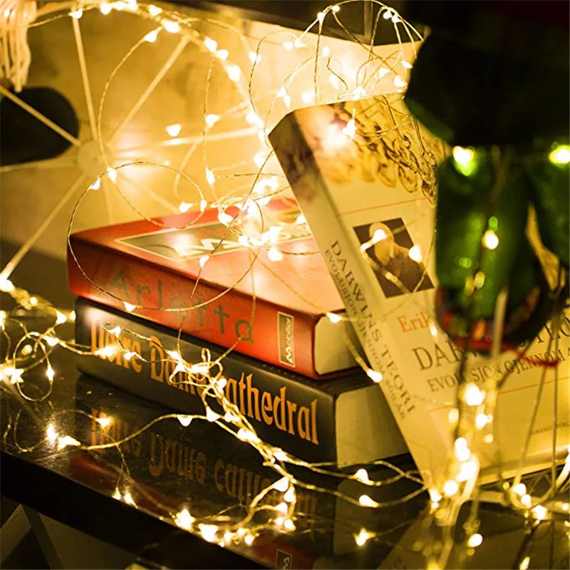 

5M 3M 2M 1M LED Copper Silver Wire String Lights Fairy Garland For New Year Christmas Home Wedding Decoration Battery Operated