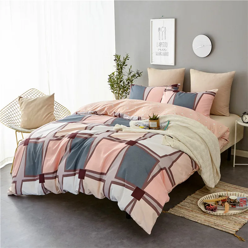 

Комплект постельного белья в черно-белую и розовую полоску, домашнее одеяло в клетку, роскошный пододеяльник и наволочка, Королевский размер, полный размер, s