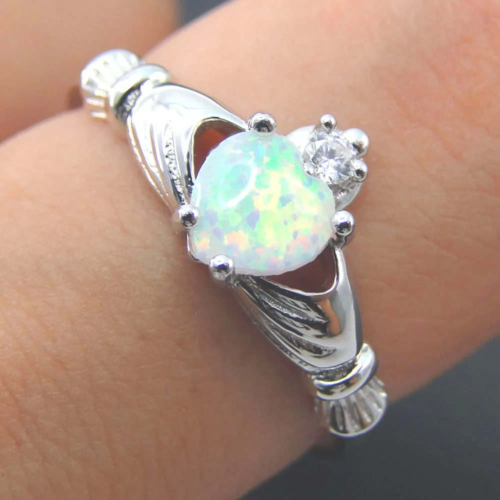 2017 Mom Jewelry 100% бриллиантовое серебряное кольцо с опалом белым в форме сердца Размер
