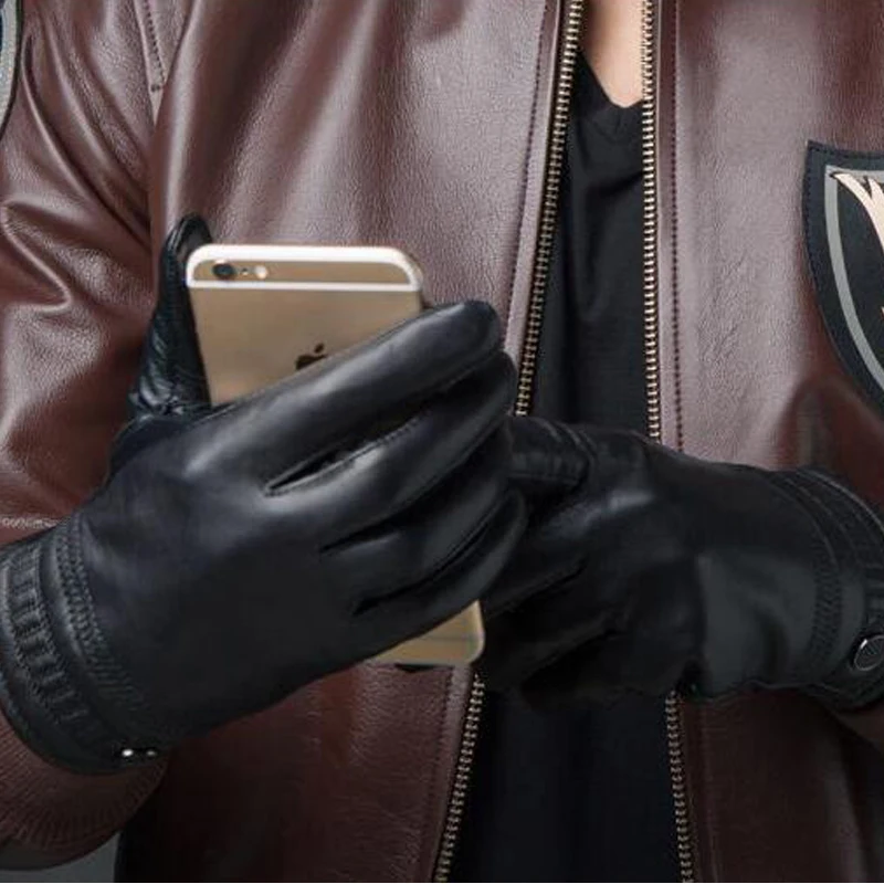 Мужские зимние теплые перчатки из 100% натуральной овчины бархатные TBWA620|Мужские