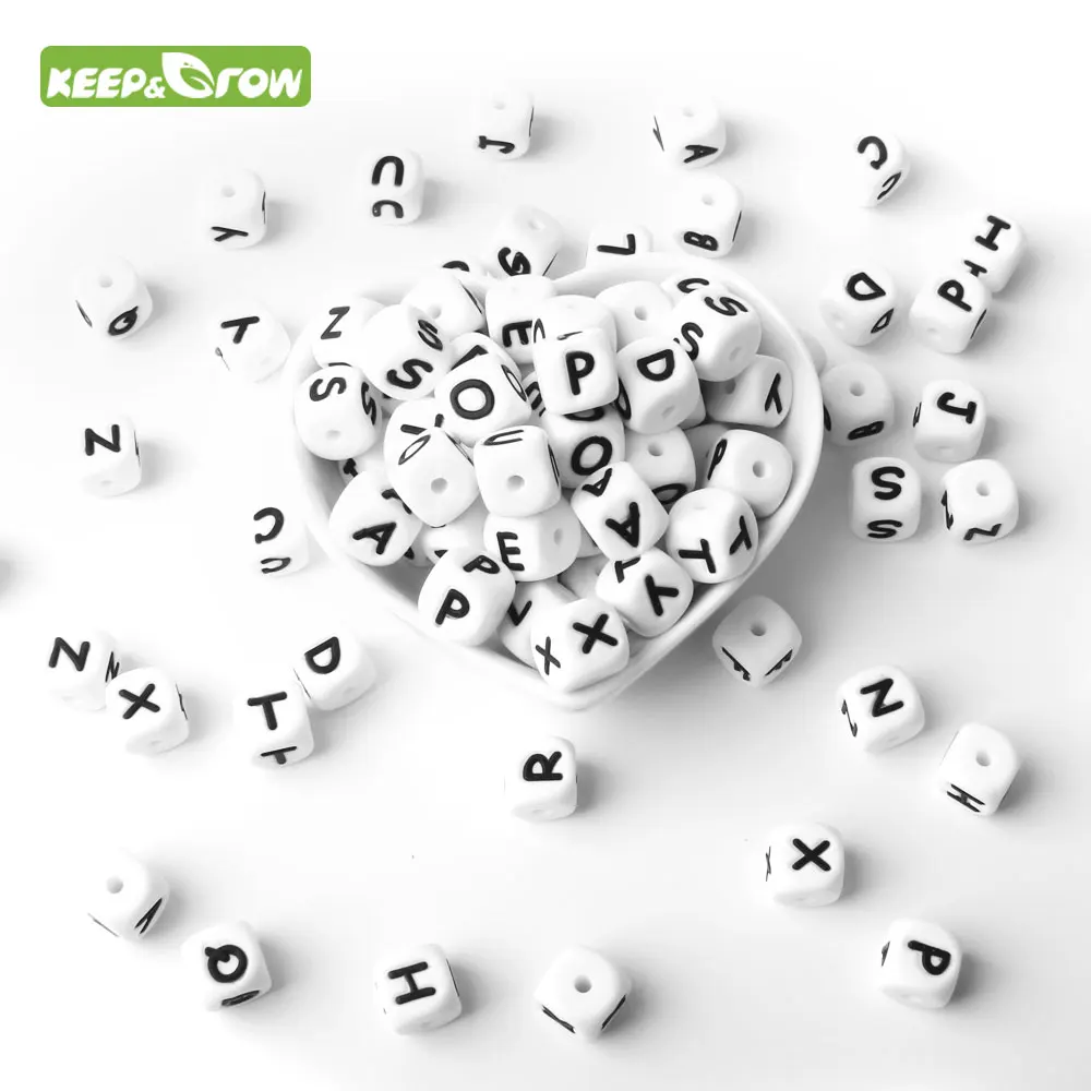 KEEP&GROW 500Pcs/lot Alphabet Letter Beads 12mm Silicone Beads For Jewelry Making Baby Teether Name DIY 26Letters Teething Beads