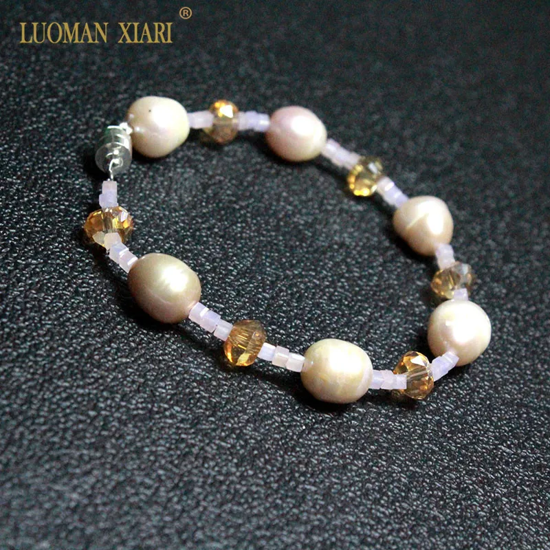 Браслеты женские из натурального жемчуга с кристаллами 100% 19 см|Плетеные