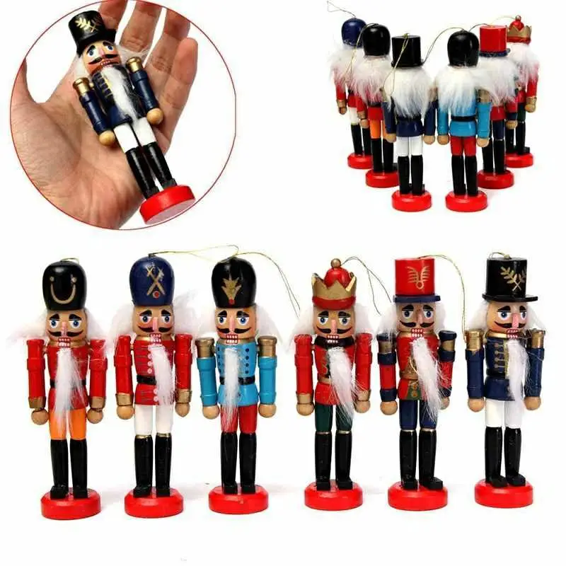 6Pcs Wooden Nutcracker Figurines Puppets Figures Dolls Christmas Tree Ornaments Xmas Gifts for Home Table Decorations | Дом и сад